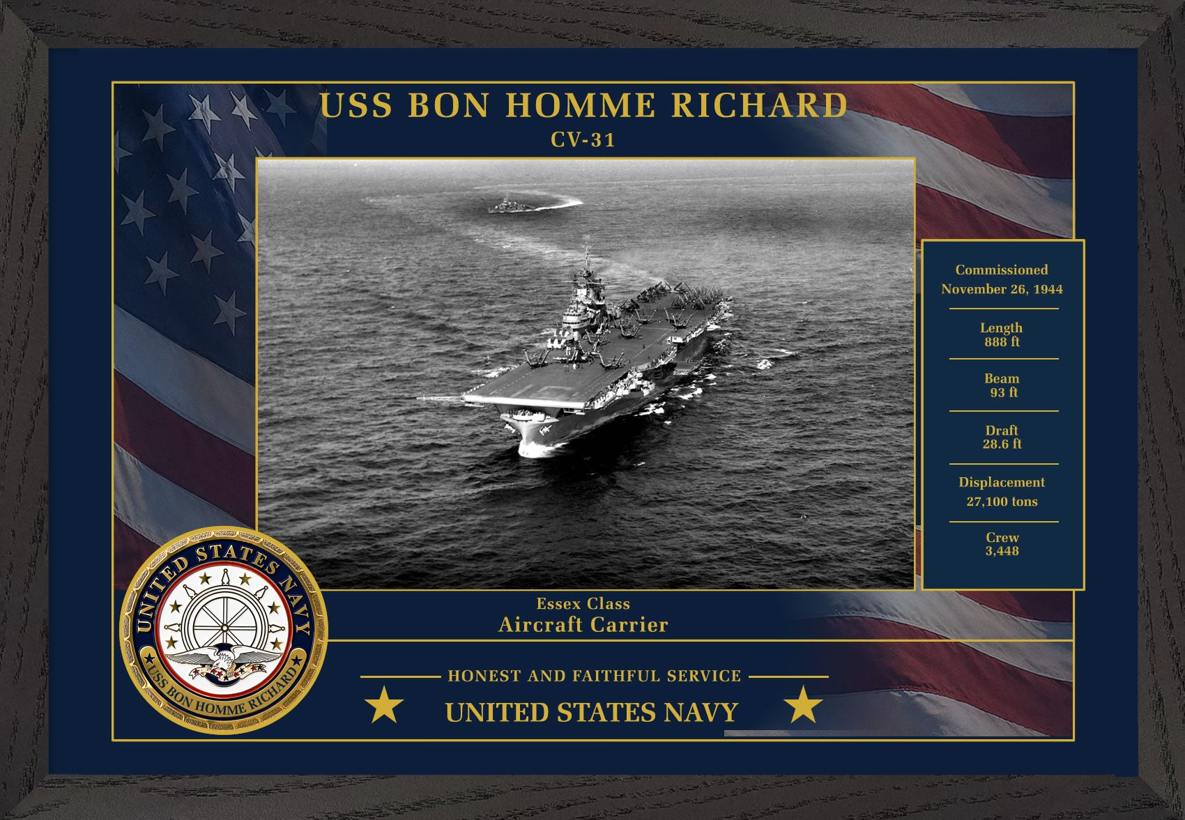 USS Bon Homme Richard CV-31 Framed Patriotic Photo