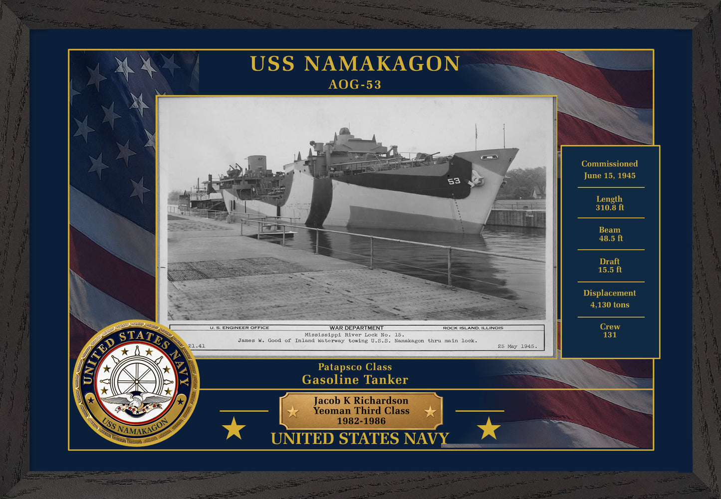 USS Namakagon AOG-53 Framed Patriotic Photo