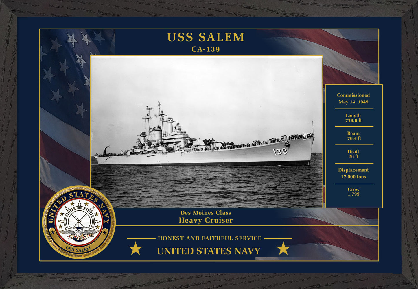 USS Salem CA-139 Framed Patriotic Photo
