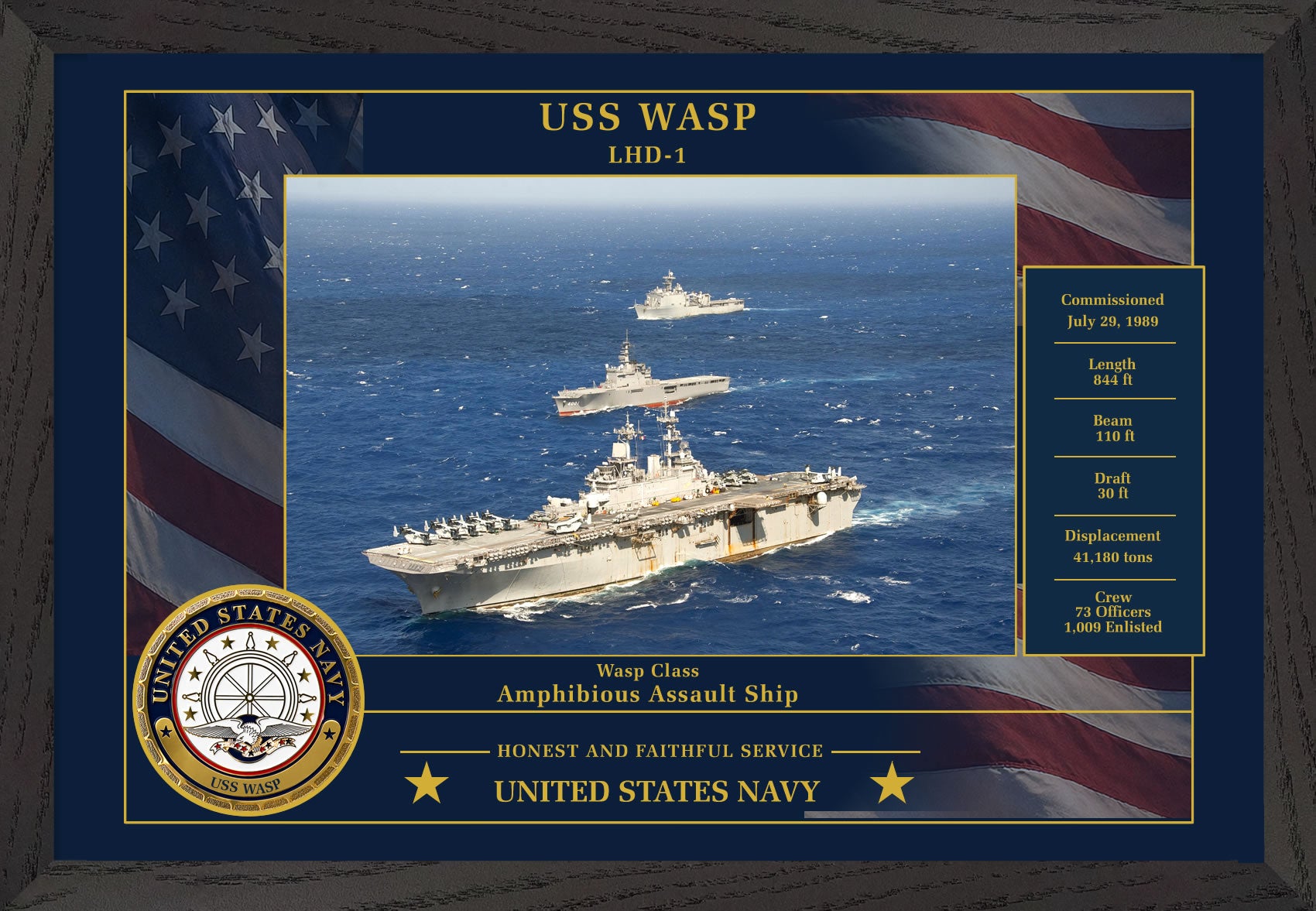USS Wasp LHD-1 Framed Patriotic Photo