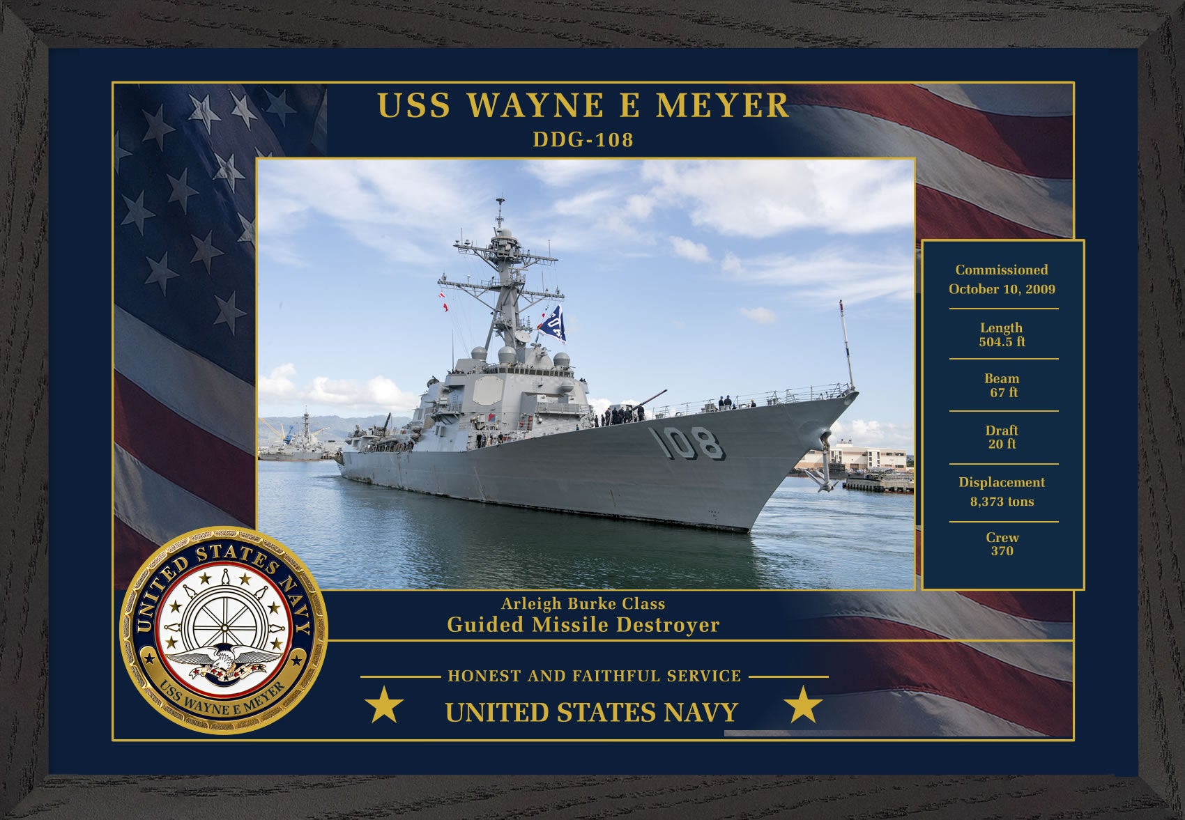 USS Wayne E Meyer DDG-108 Framed Patriotic Photo