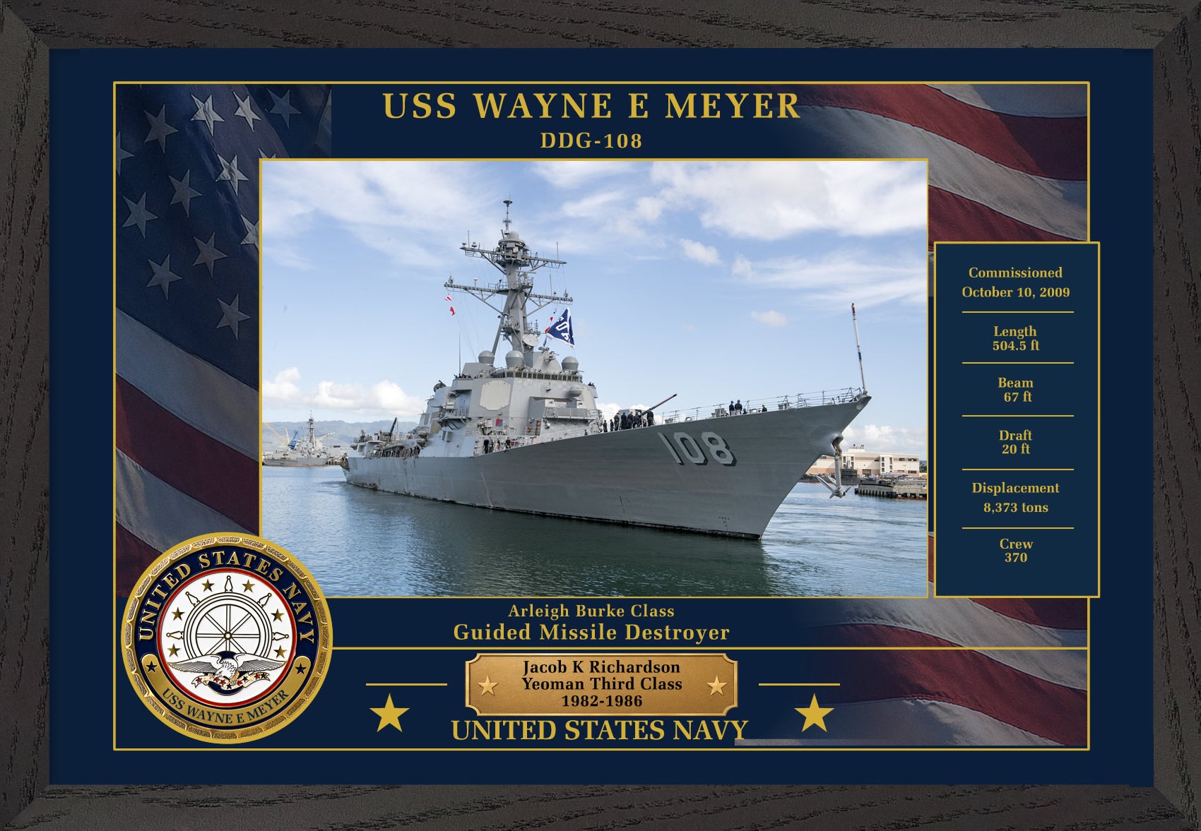 USS Wayne E Meyer DDG-108 Framed Patriotic Photo