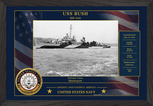 USS Bush DD-529 Framed Patriotic Photo