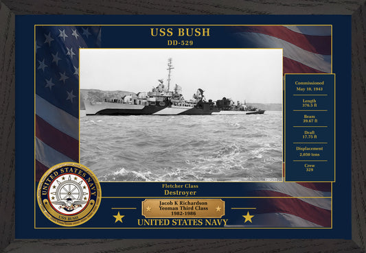USS Bush DD-529 Framed Patriotic Photo