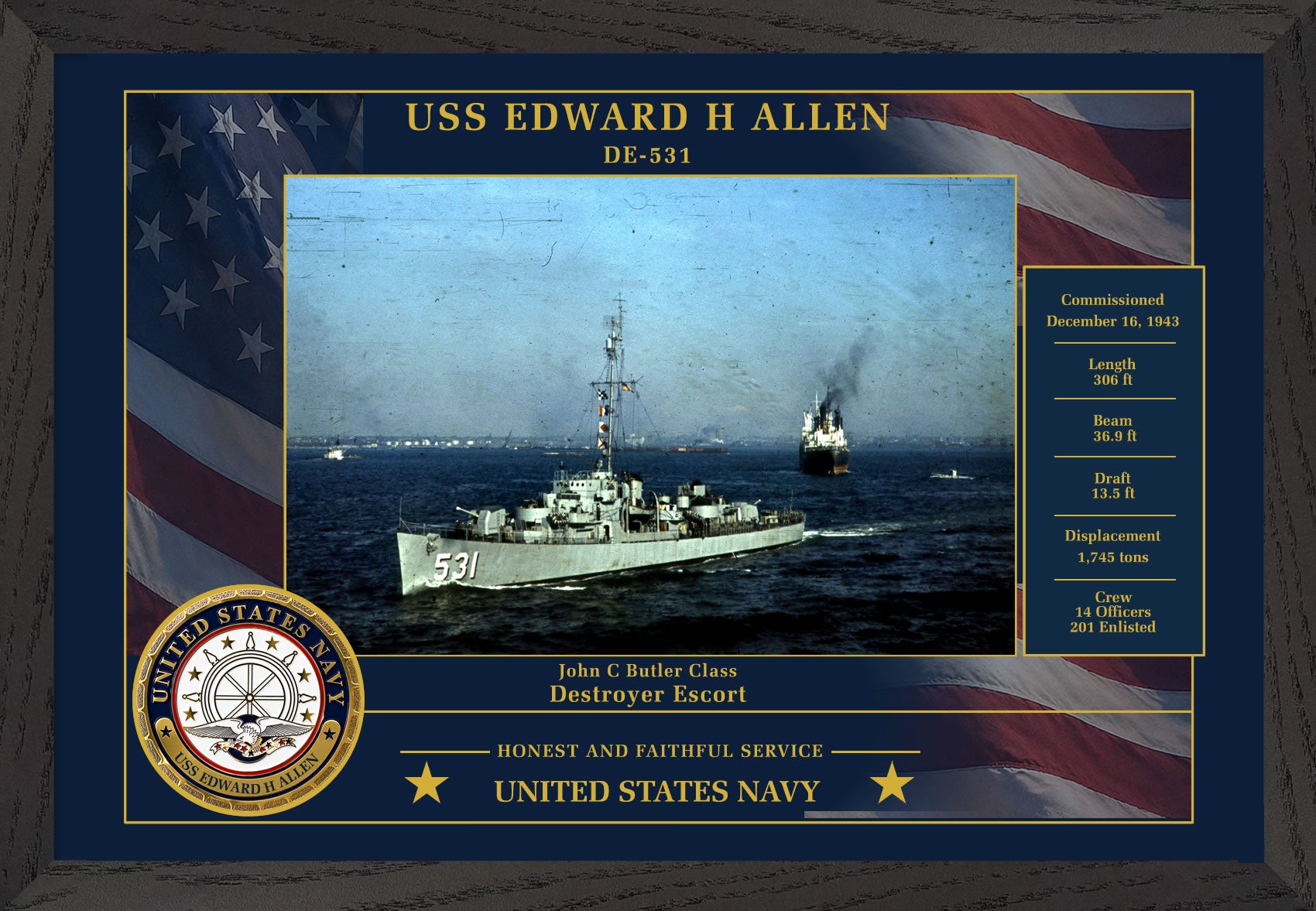 USS Edward H Allen DE-531 Framed Patriotic Photo