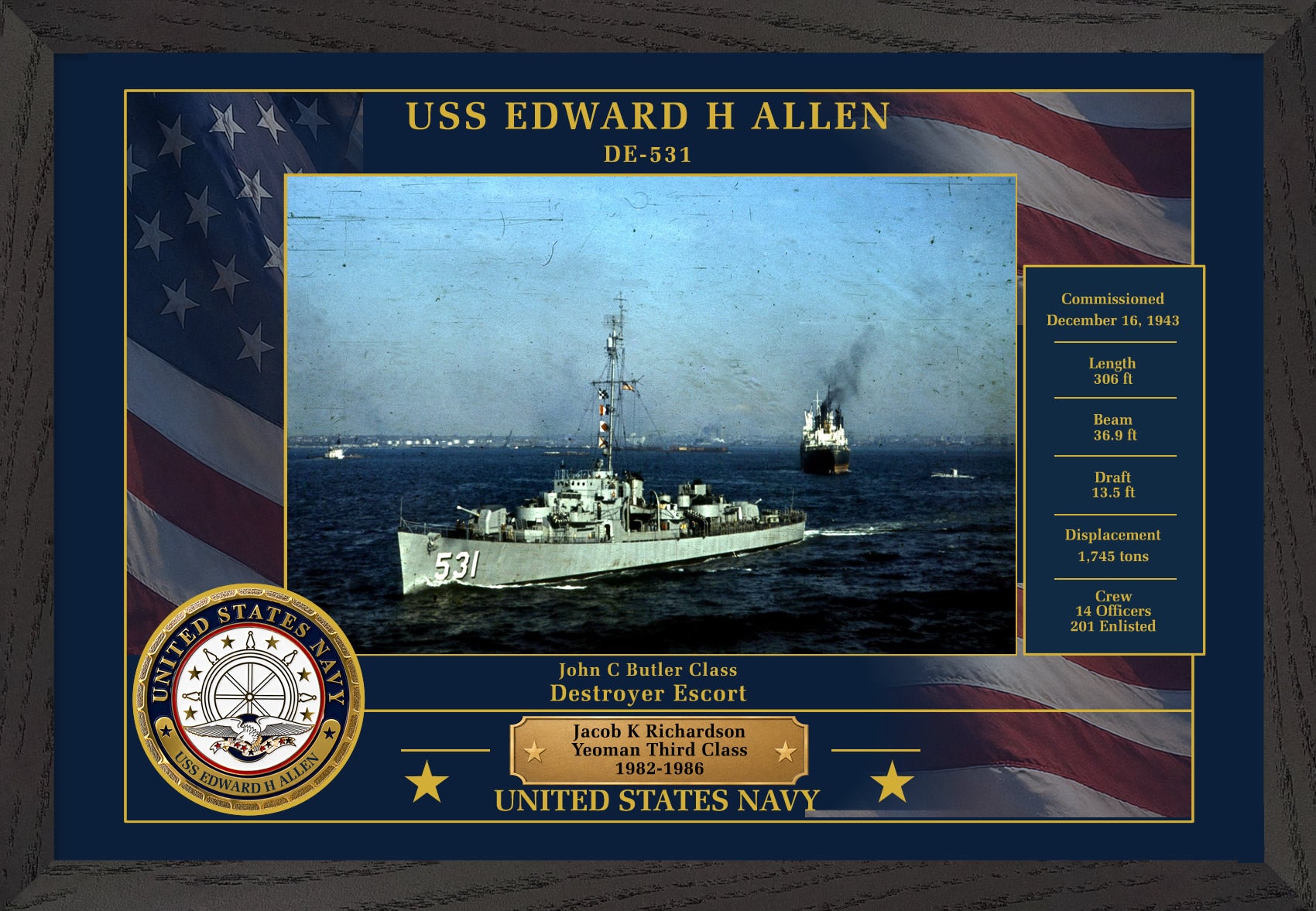USS Edward H Allen DE-531 Framed Patriotic Photo