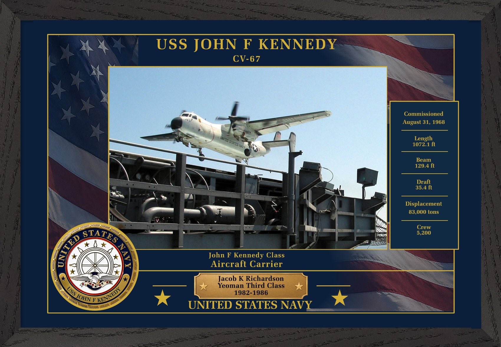 USS John F Kennedy CV-67 Framed Patriotic Photo