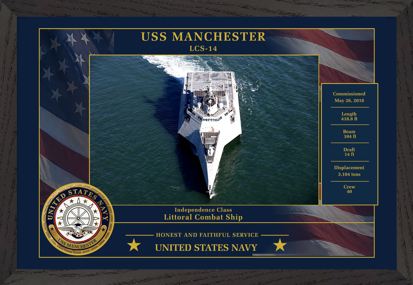 USS Manchester LCS-14 Framed Patriotic Photo