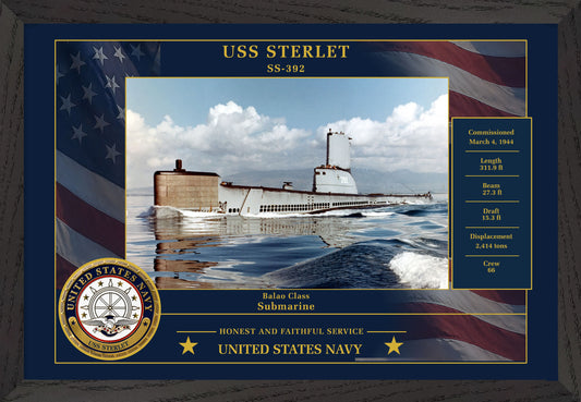 USS Sterlet SS-392 Framed Patriotic Photo