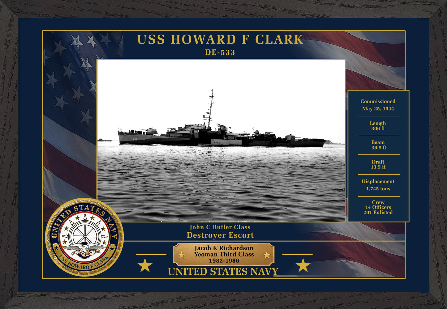USS Howard F Clark DE-533 Framed Patriotic Photo