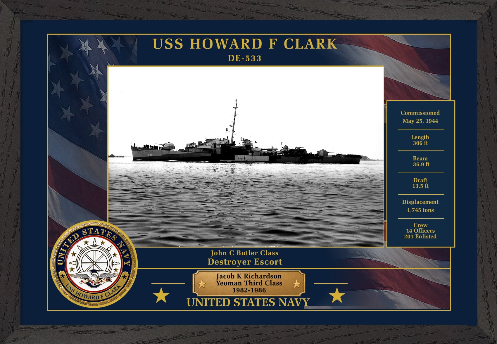 USS Howard F Clark DE-533 Framed Patriotic Photo