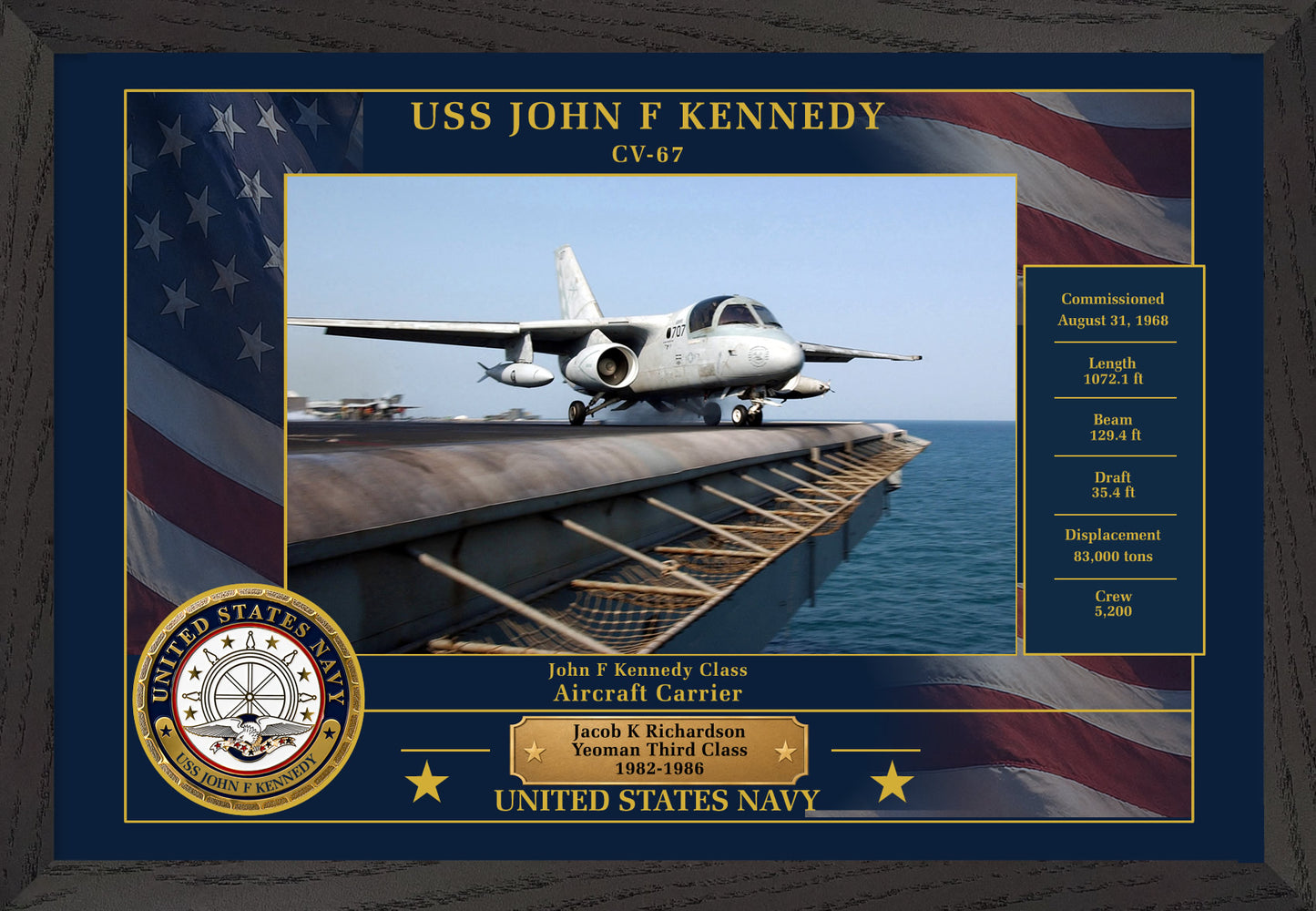 USS John F Kennedy CV-67 Framed Patriotic Photo