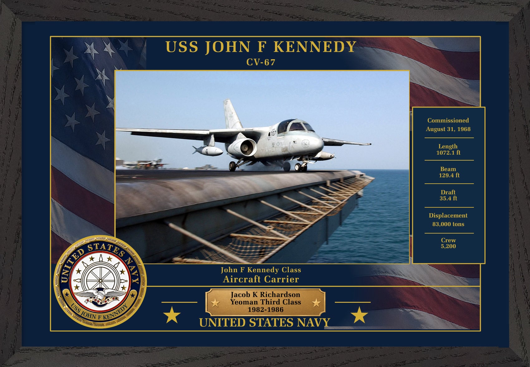 USS John F Kennedy CV-67 Framed Patriotic Photo