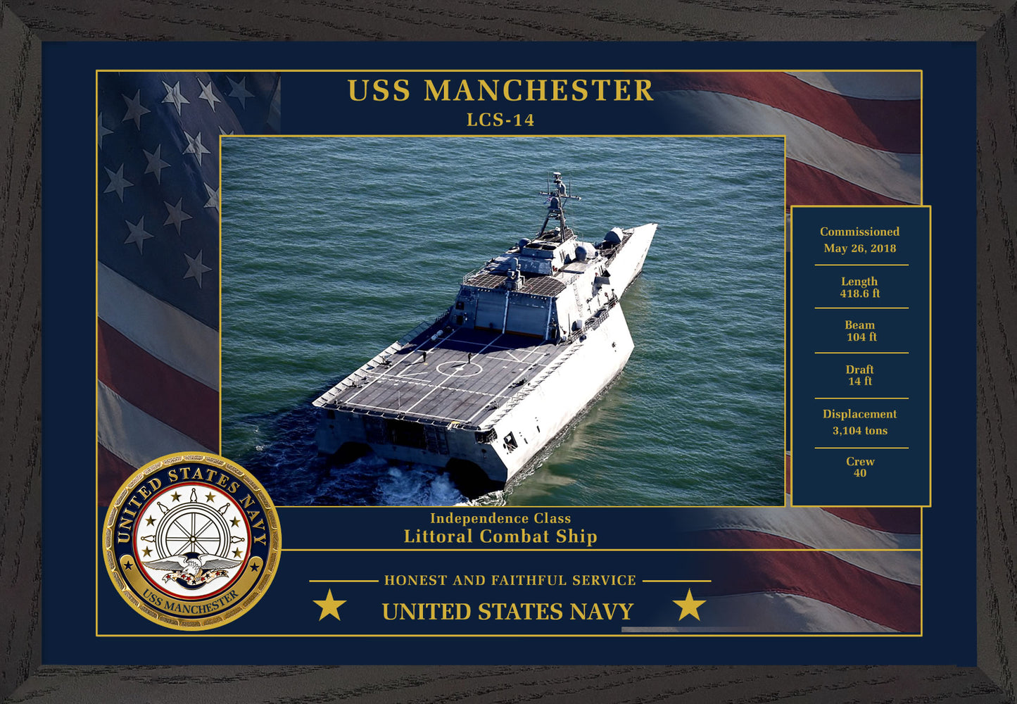 USS Manchester LCS-14 Framed Patriotic Photo