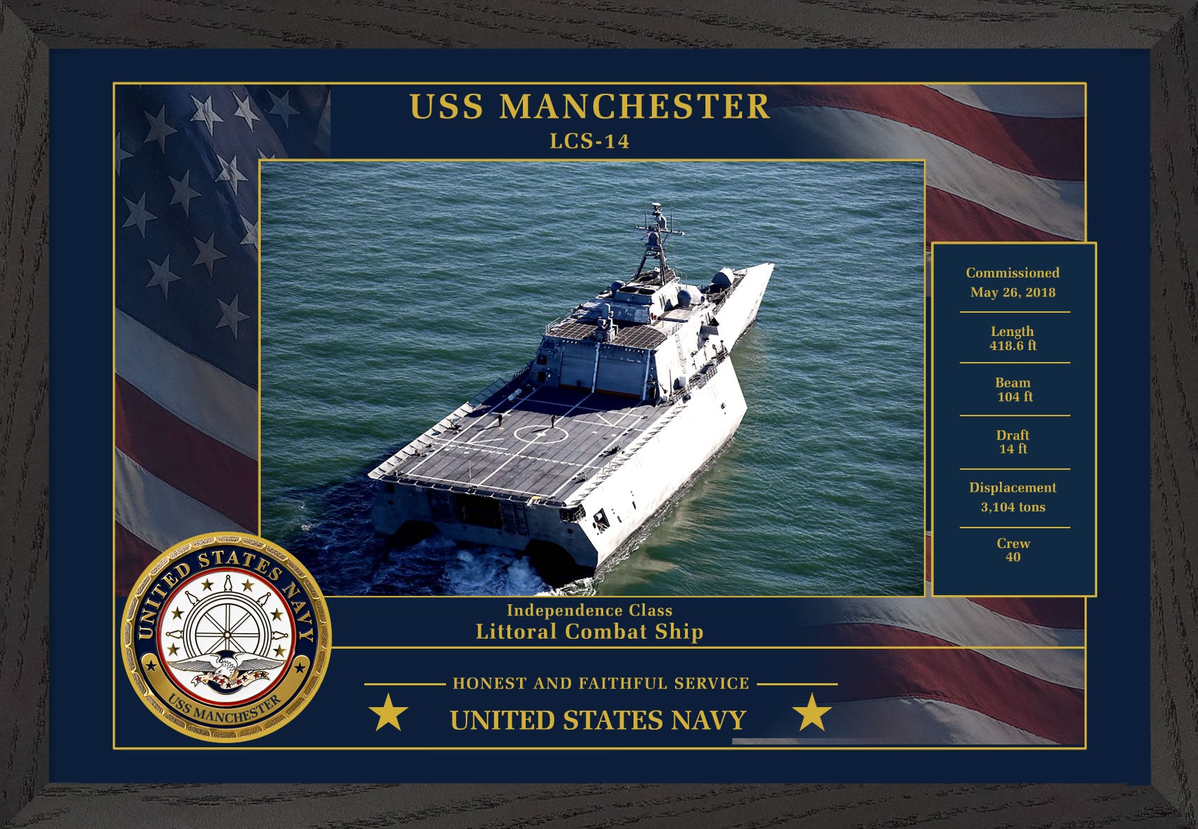USS Manchester LCS-14 Framed Patriotic Photo
