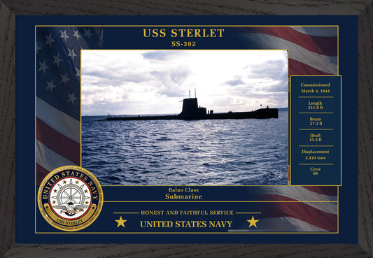 USS Sterlet SS-392 Framed Patriotic Photo