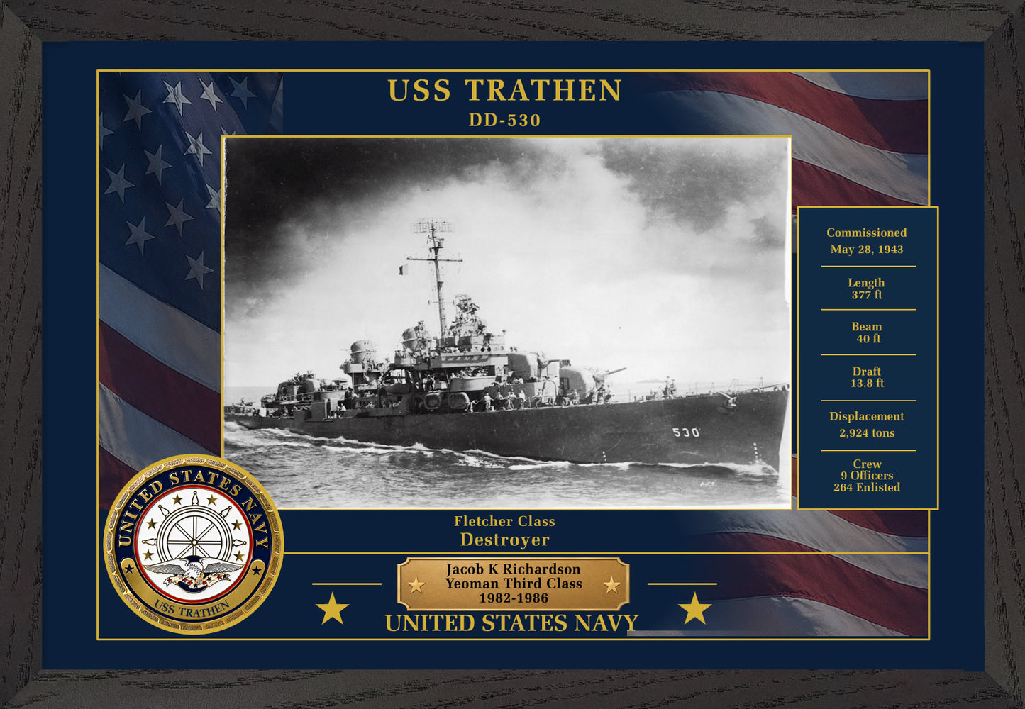 USS Trathen DD-530 Framed Patriotic Photo