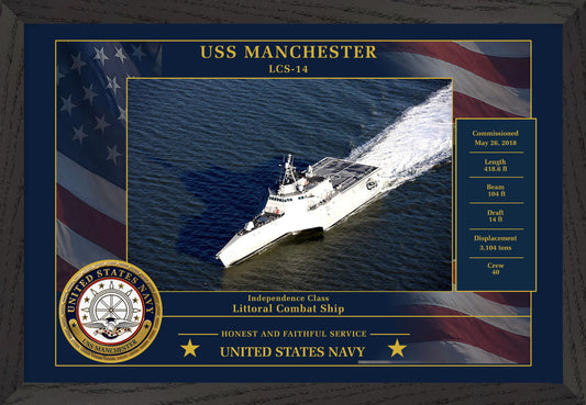 USS Manchester LCS-14 Framed Patriotic Photo