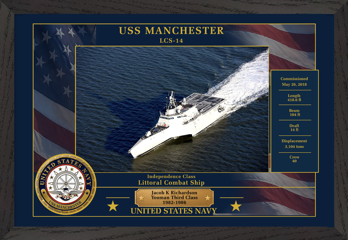 USS Manchester LCS-14 Framed Patriotic Photo