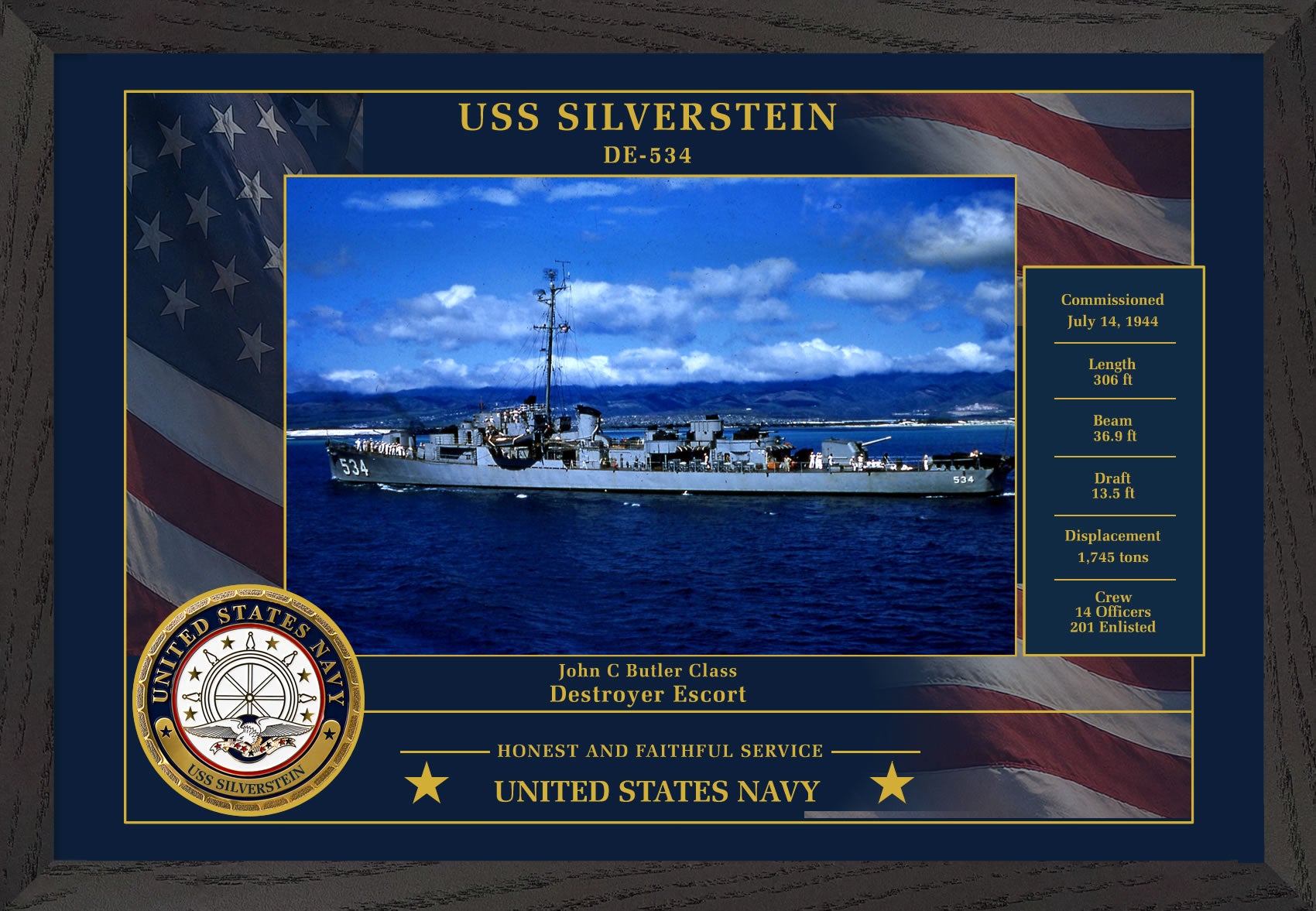 USS Silverstein DE-534 Framed Patriotic Photo