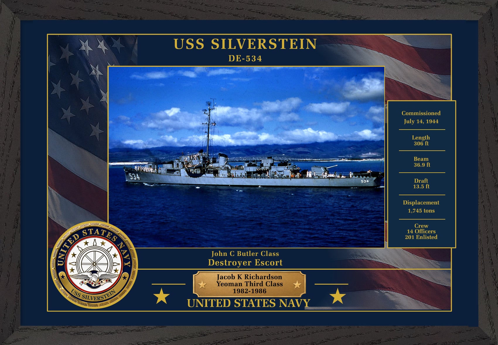 USS Silverstein DE-534 Framed Patriotic Photo