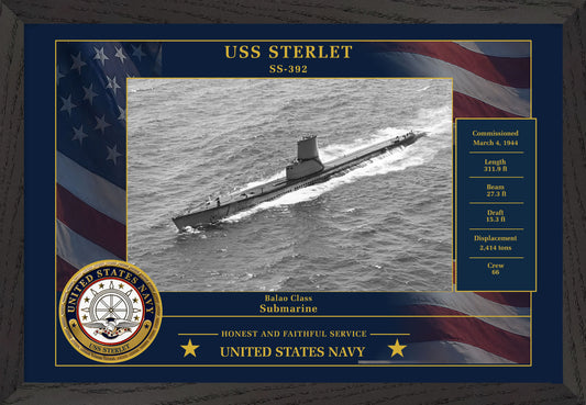 USS Sterlet SS-392 Framed Patriotic Photo