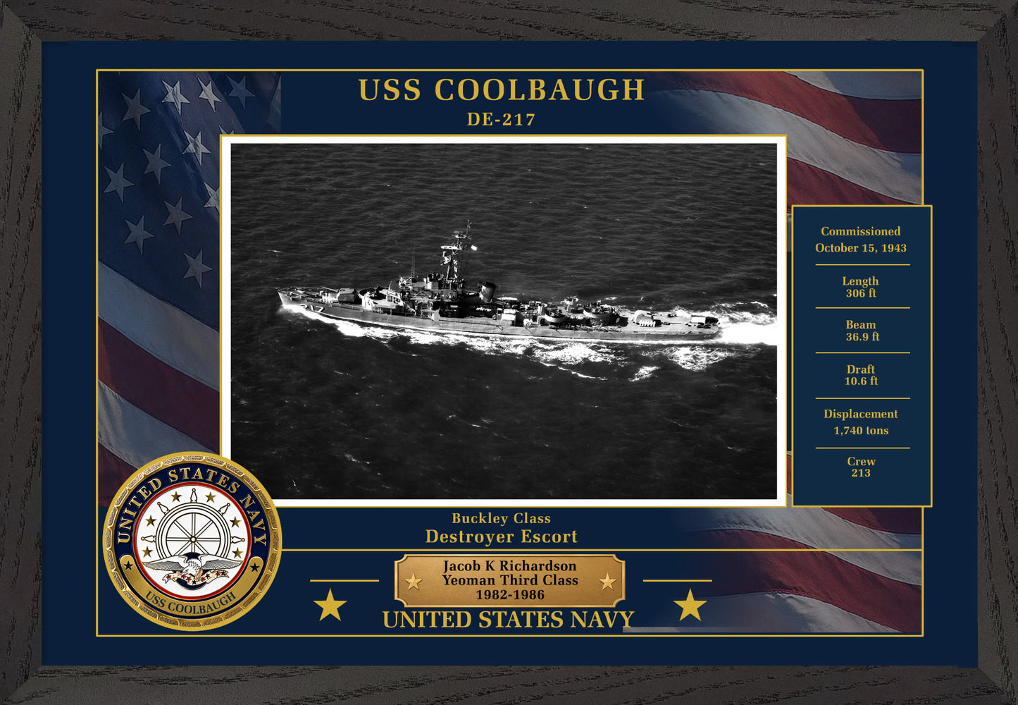USS Coolbaugh DE-217 Framed Patriotic Photo