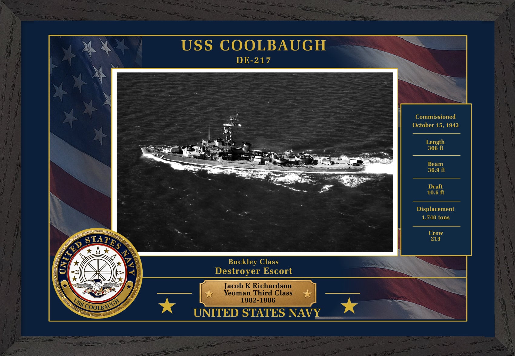 USS Coolbaugh DE-217 Framed Patriotic Photo