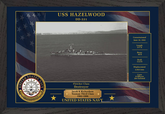 USS Hazelwood DD-531 Framed Patriotic Photo