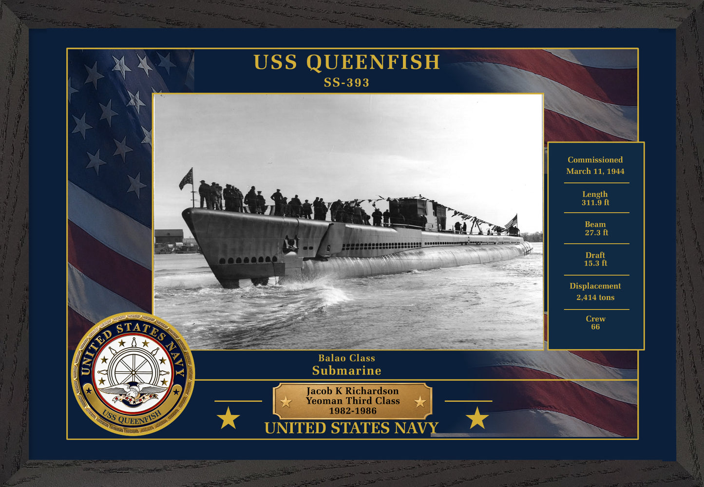 USS Queenfish SS-393 Framed Patriotic Photo
