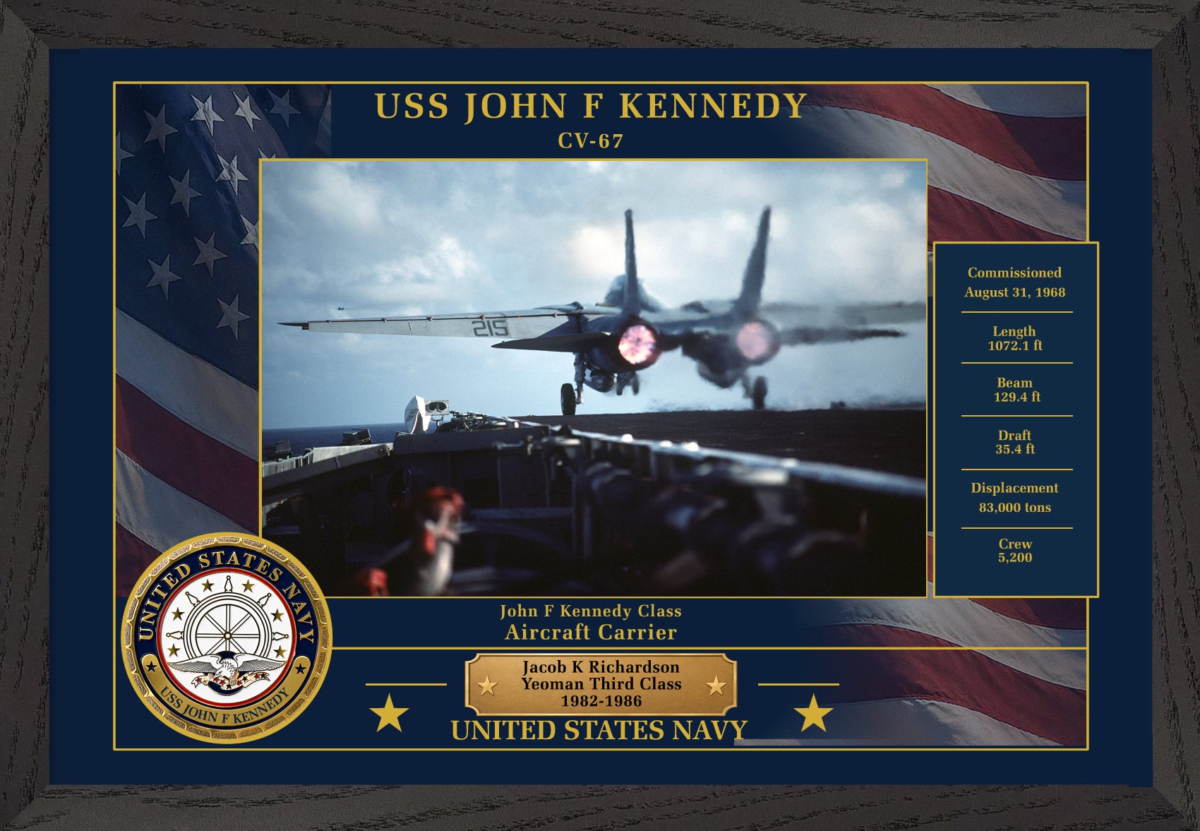 USS John F Kennedy CV-67 Framed Patriotic Photo
