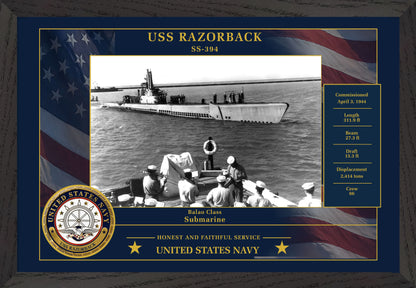USS Razorback SS-394 Framed Patriotic Photo