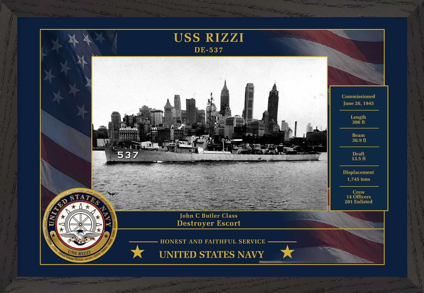 USS Rizzi DE-537 Framed Patriotic Photo