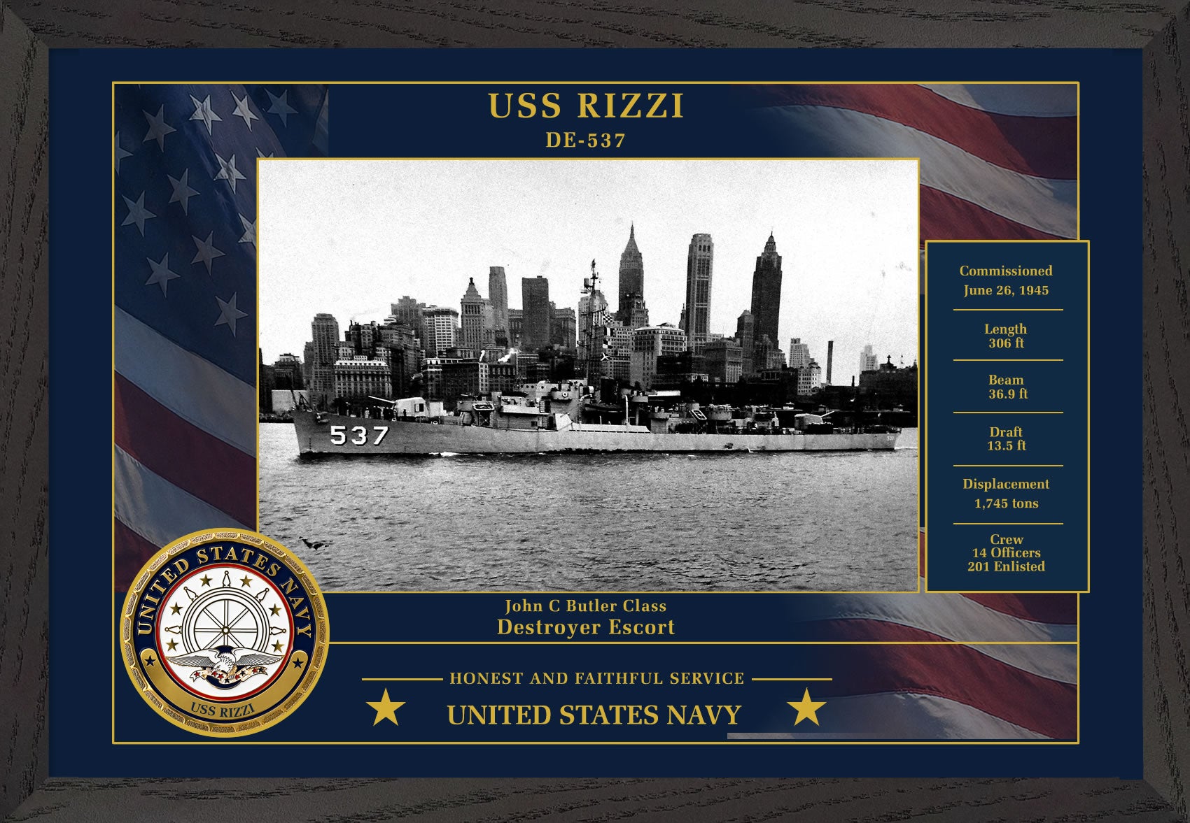 USS Rizzi DE-537 Framed Patriotic Photo