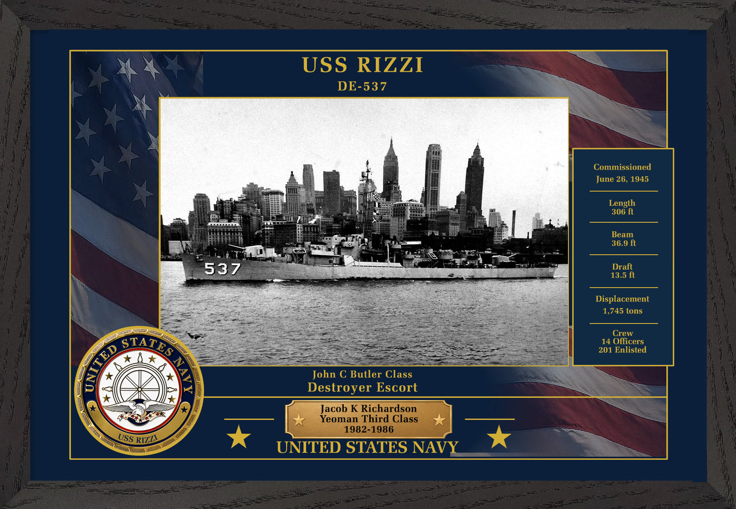 USS Rizzi DE-537 Framed Patriotic Photo