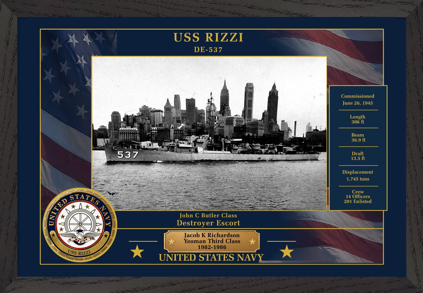 USS Rizzi DE-537 Framed Patriotic Photo
