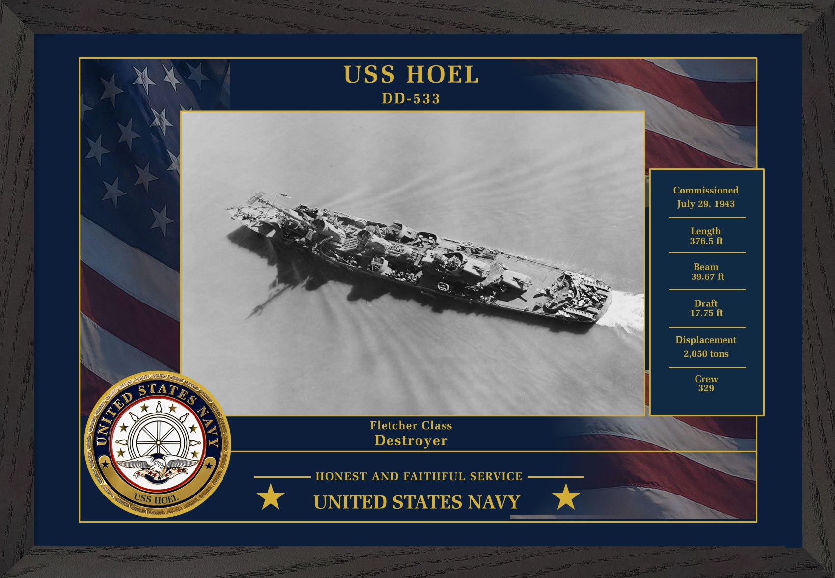 USS Hoel DD-533 Framed Patriotic Photo