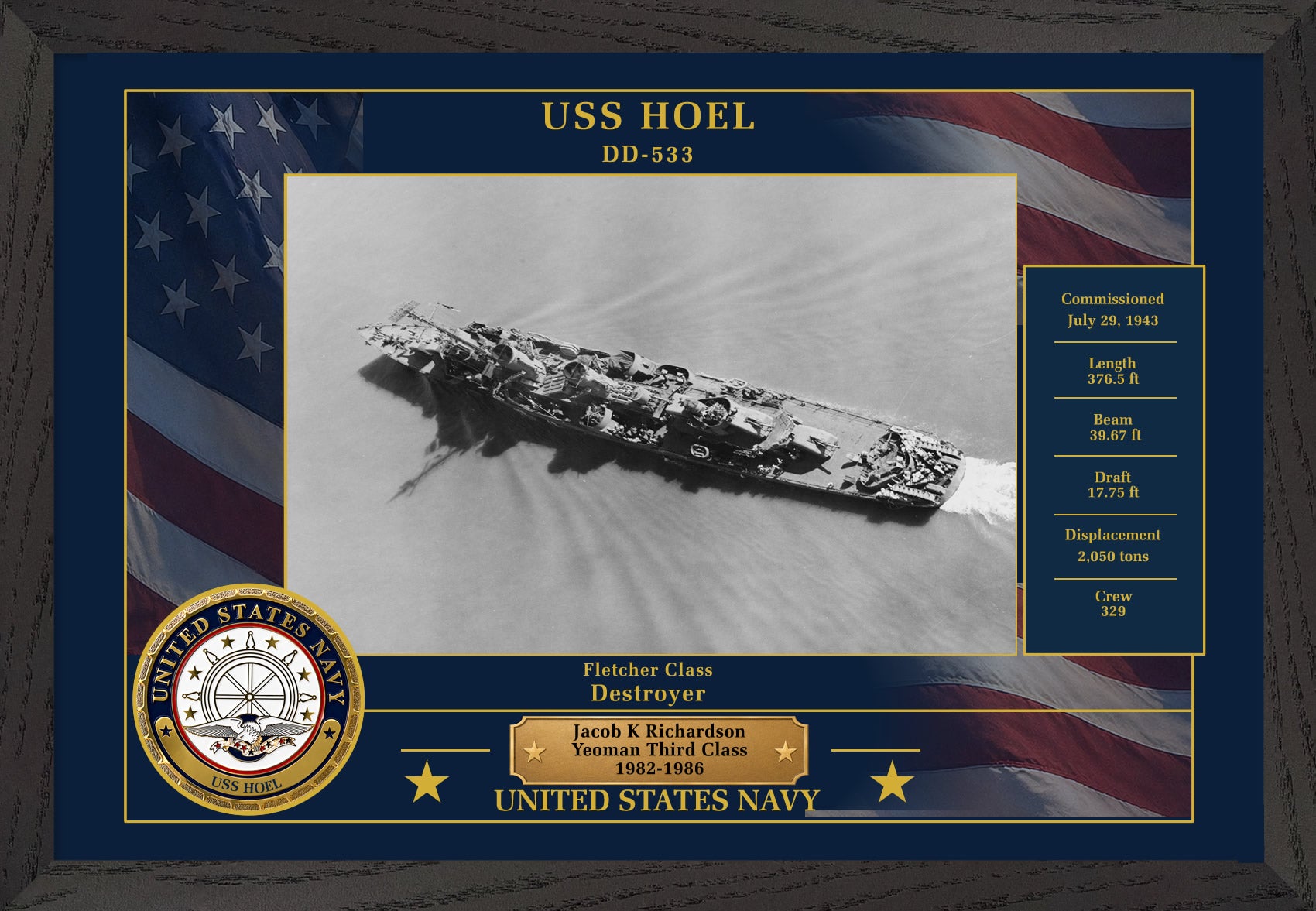 USS Hoel DD-533 Framed Patriotic Photo
