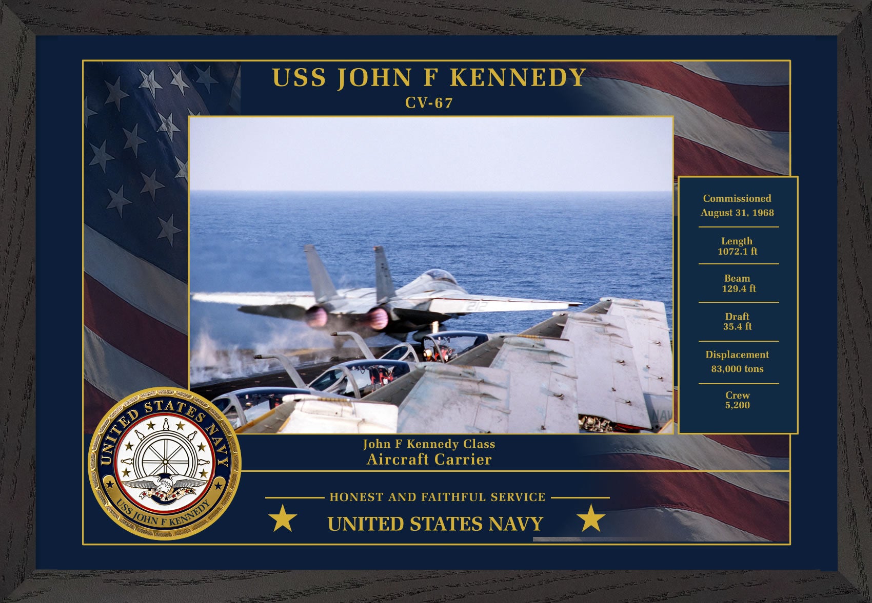USS John F Kennedy CV-67 Framed Patriotic Photo