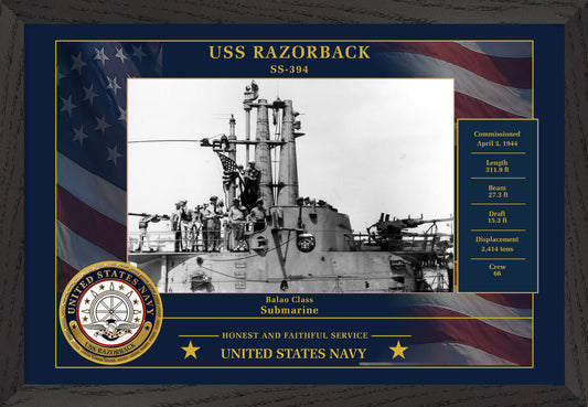 USS Razorback SS-394 Framed Patriotic Photo