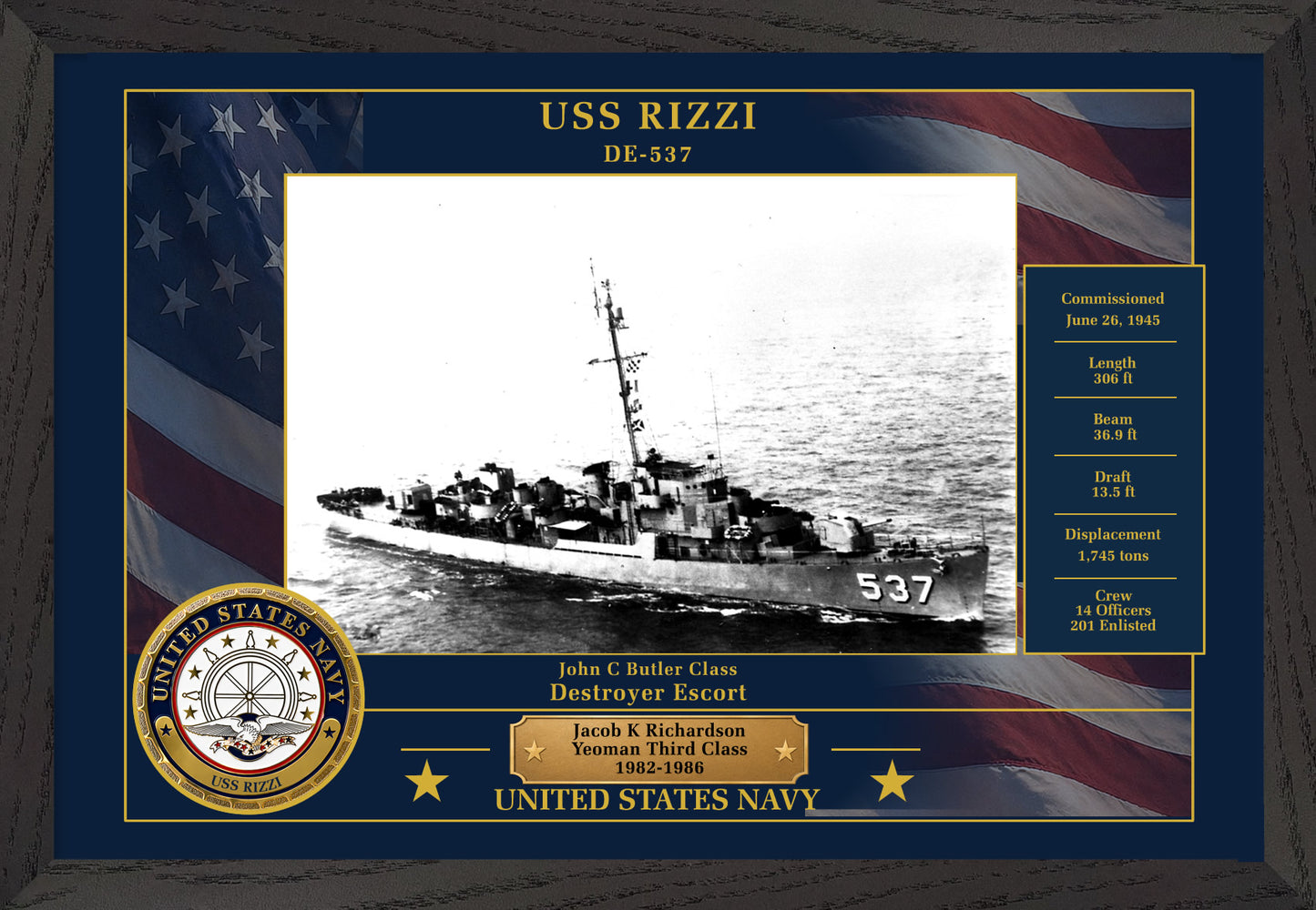 USS Rizzi DE-537 Framed Patriotic Photo