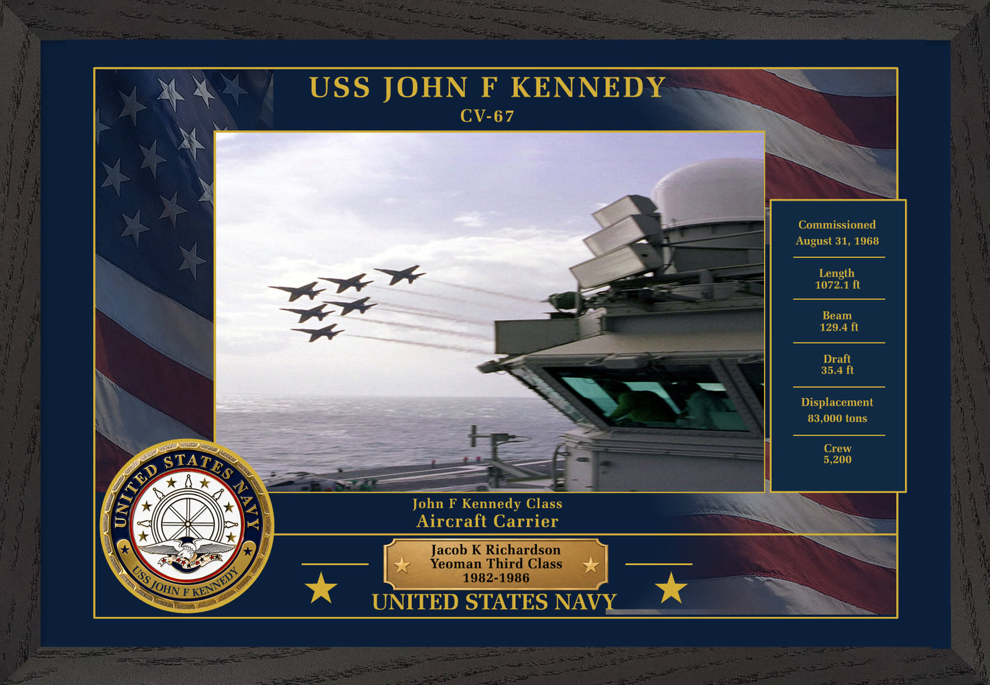 USS John F Kennedy CV-67 Framed Patriotic Photo