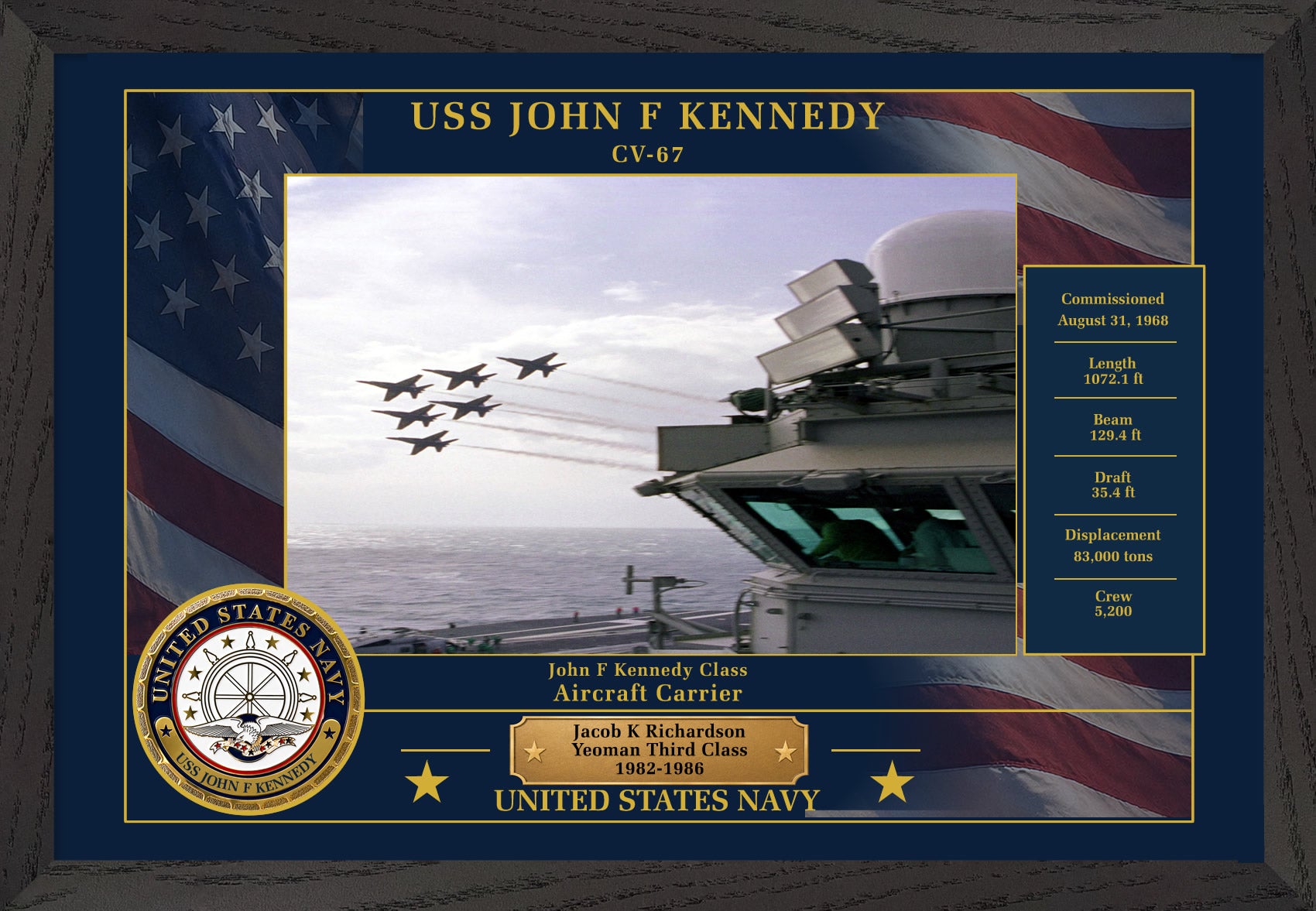 USS John F Kennedy CV-67 Framed Patriotic Photo