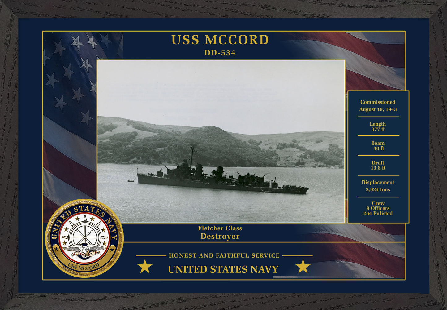 USS Mccord DD-534 Framed Patriotic Photo