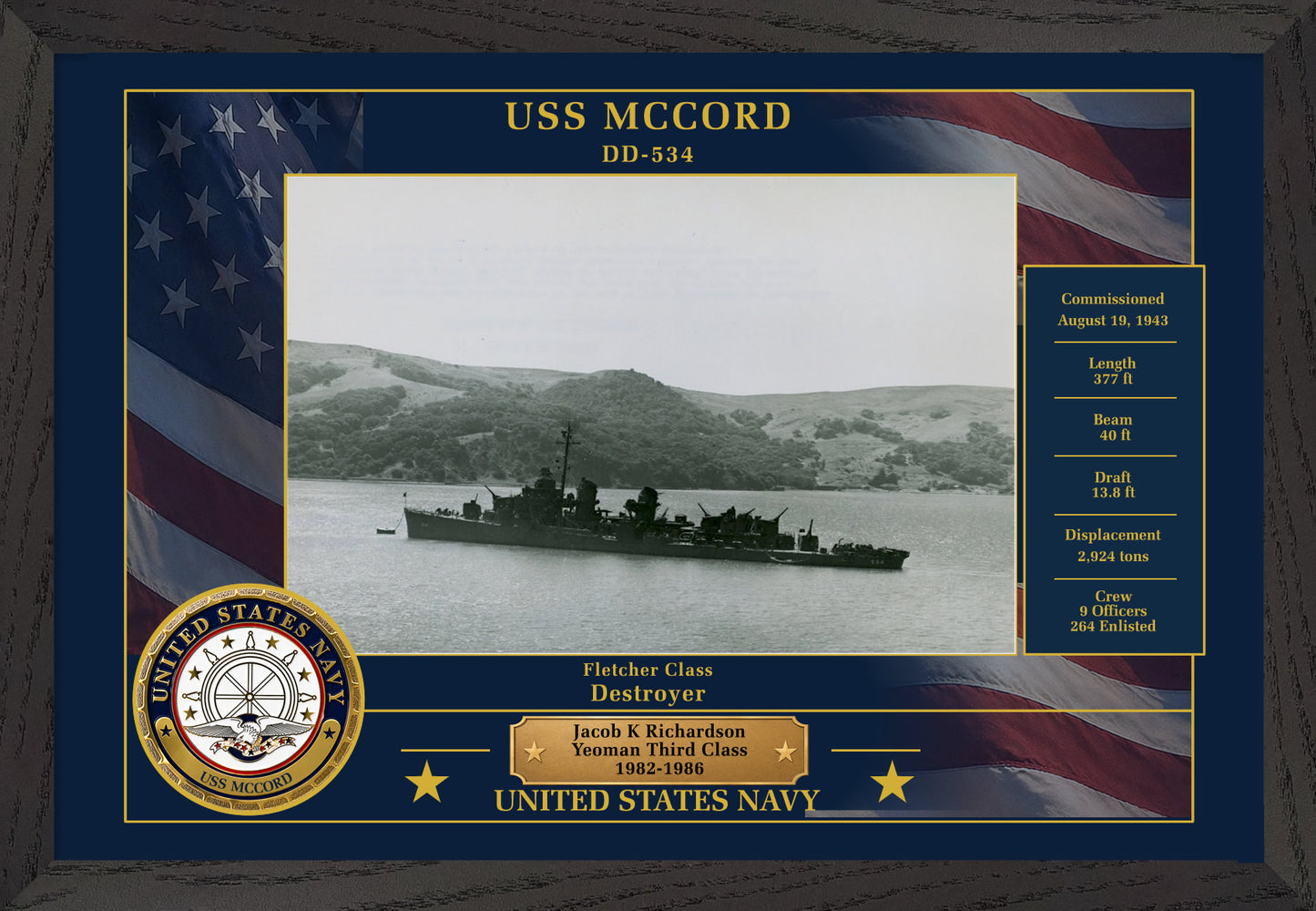 USS Mccord DD-534 Framed Patriotic Photo
