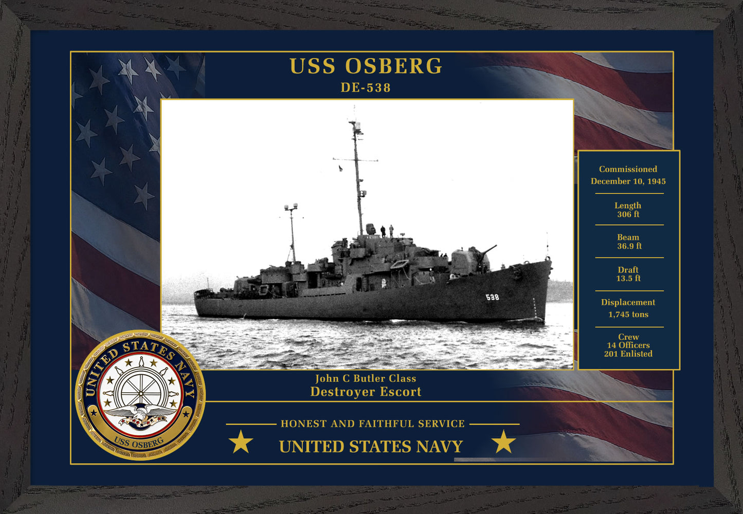 USS Osberg DE-538 Framed Patriotic Photo