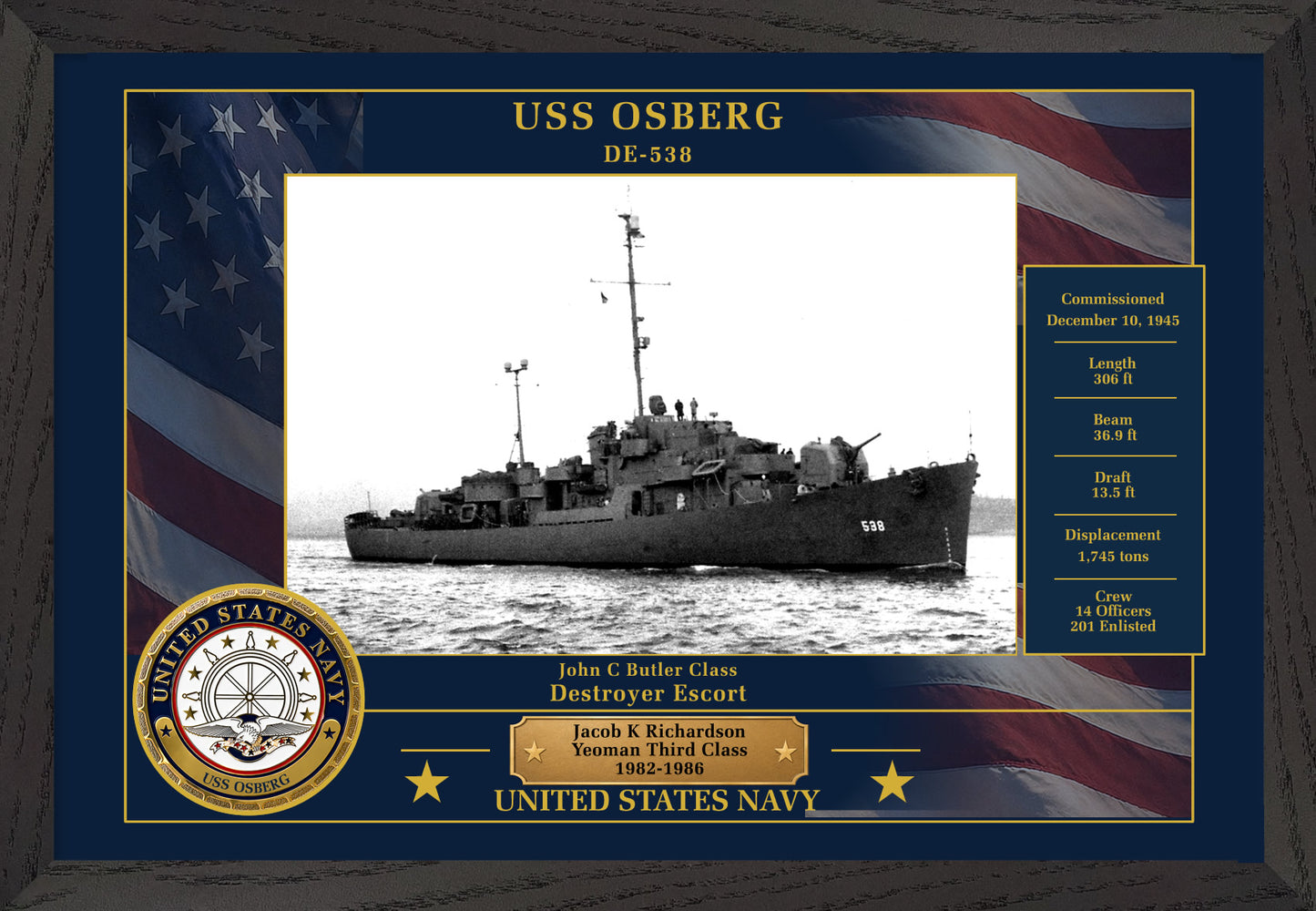 USS Osberg DE-538 Framed Patriotic Photo