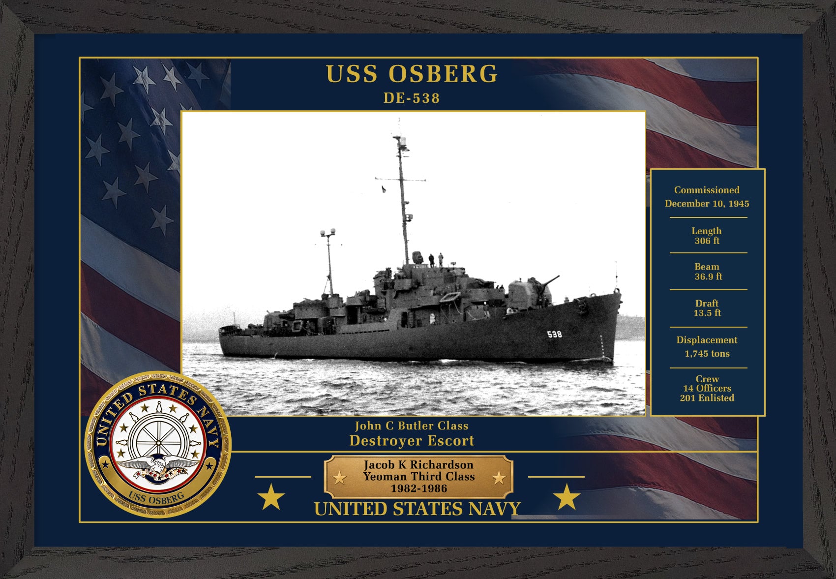 USS Osberg DE-538 Framed Patriotic Photo