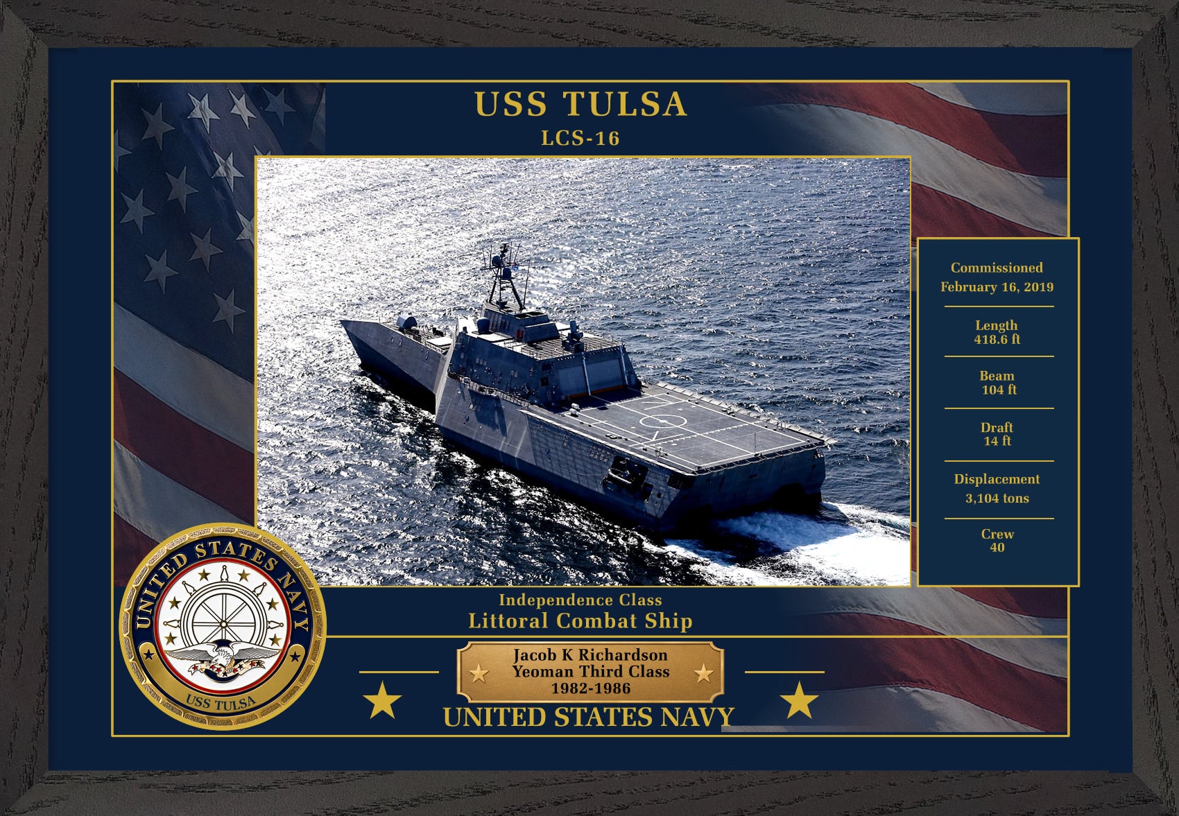 USS Tulsa LCS-16 Framed Patriotic Photo