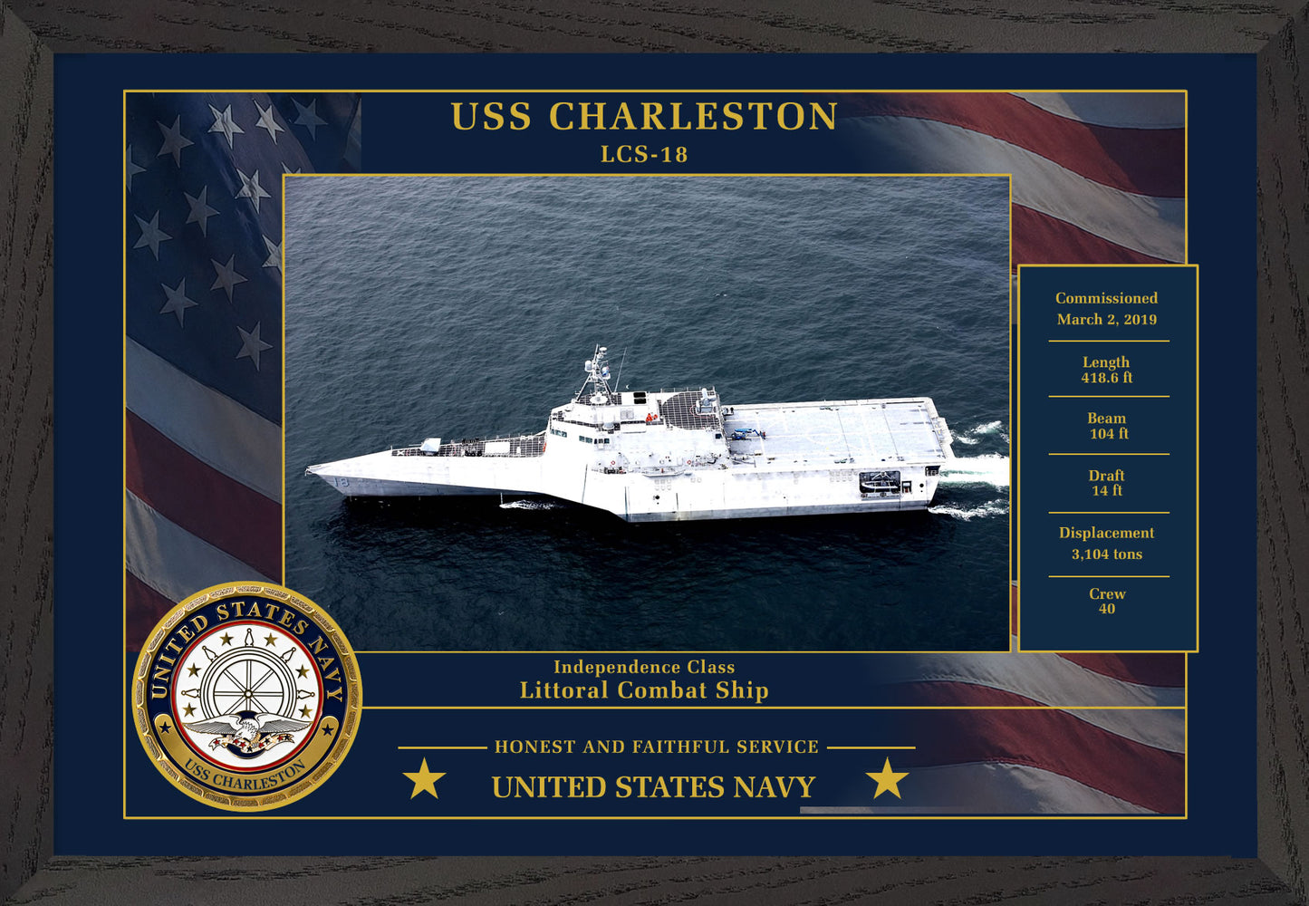 USS Charleston LCS-18 Framed Patriotic Photo